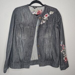 Hannah Denim Jacket Womens Small Floral Embroidery Western Y2K Boho Trucker Coat